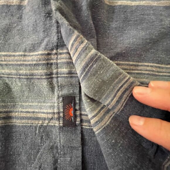 Faherty Brand Men’s XL Short Sleeve Button-Down Hemp Blend Blue Striped Shirt - Picture 7 of 8